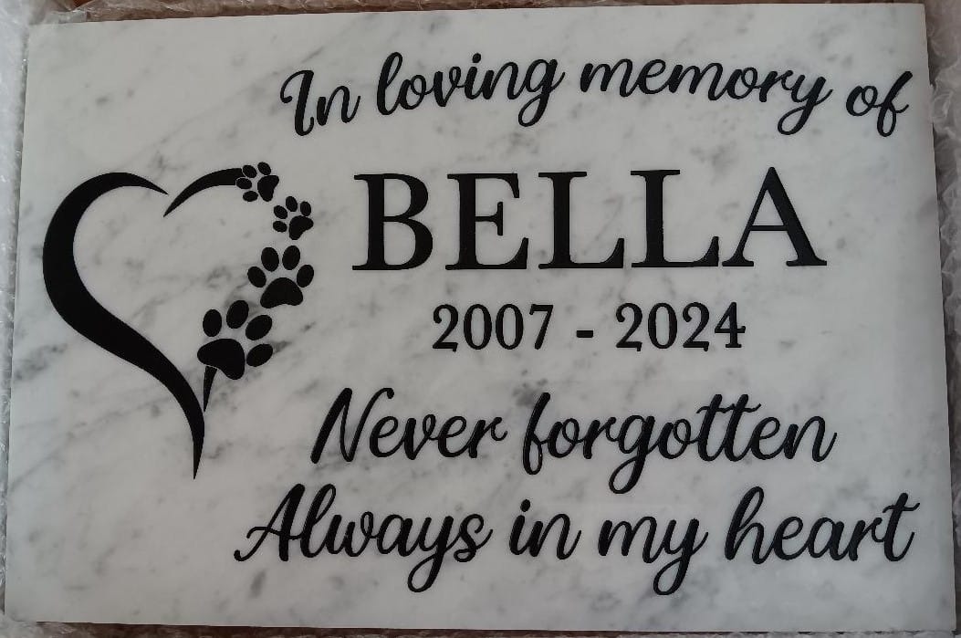 Customer photo review of Pet Grave Plaque Marble Marker, Pet headstones, Custom Outdoor Engraved Pet Stone In Loving Memory