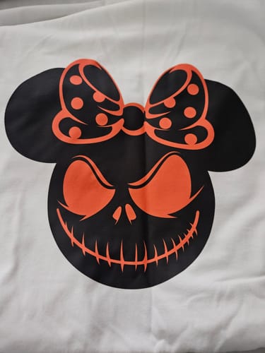 Customer photo review of Bow Tie Angry Halloween Mouse DTF Transfer