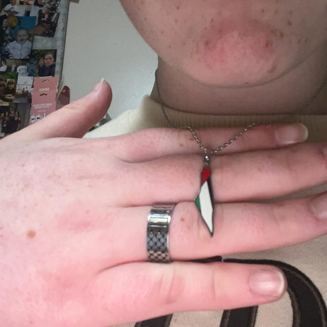 Customer photo review of Palestine Pride Map Necklace