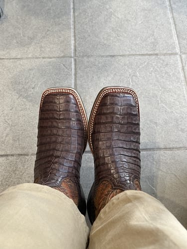 Customer photo review of Ariat® Men's Double Down Caiman Belly Wide Square Toe Boots 10025088