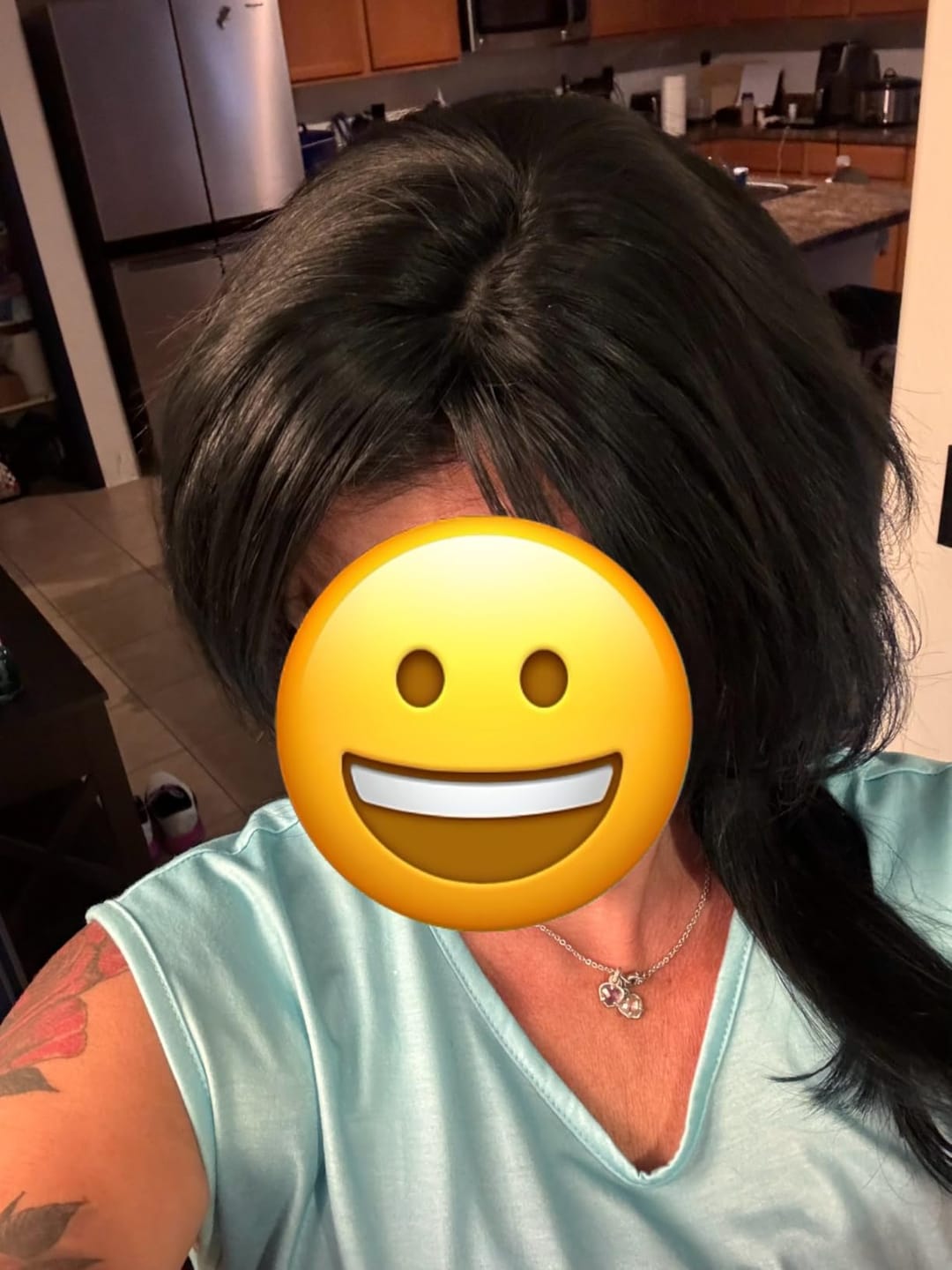 Customer photo review of Natural Black Virgin Hair Mono Topper Human Hair Clip in Toupee #1B