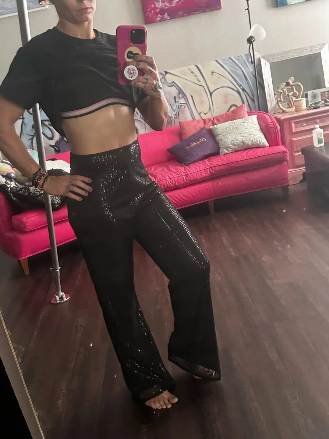 Customer photo review of Midnight Glam Co-ord Set - Leather Crop Top & Sequin Palazzo Pants
