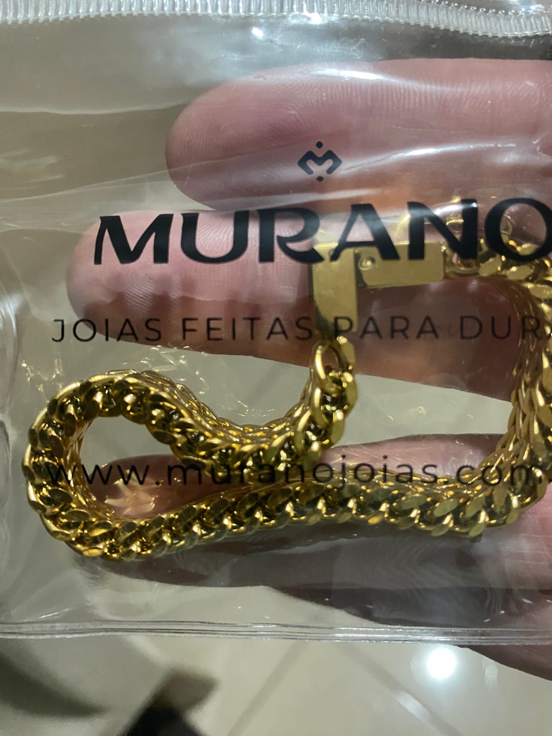 Customer photo review of Pulseira Link Banhado em Ouro 18k