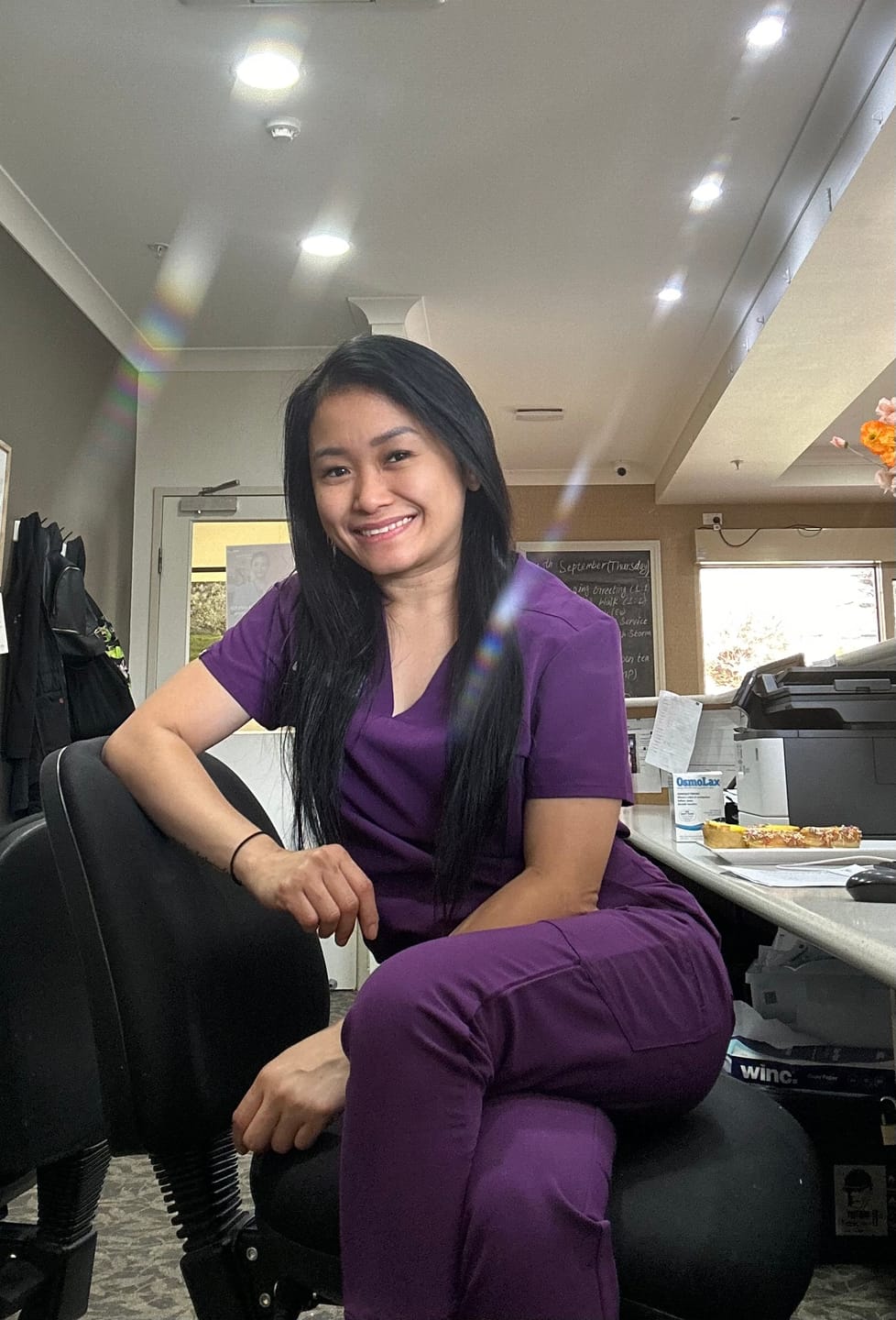 Customer photo review of ELIZABETH Two Pocket Scrub Top (Original SLTECH™ fabric) - Aubergine