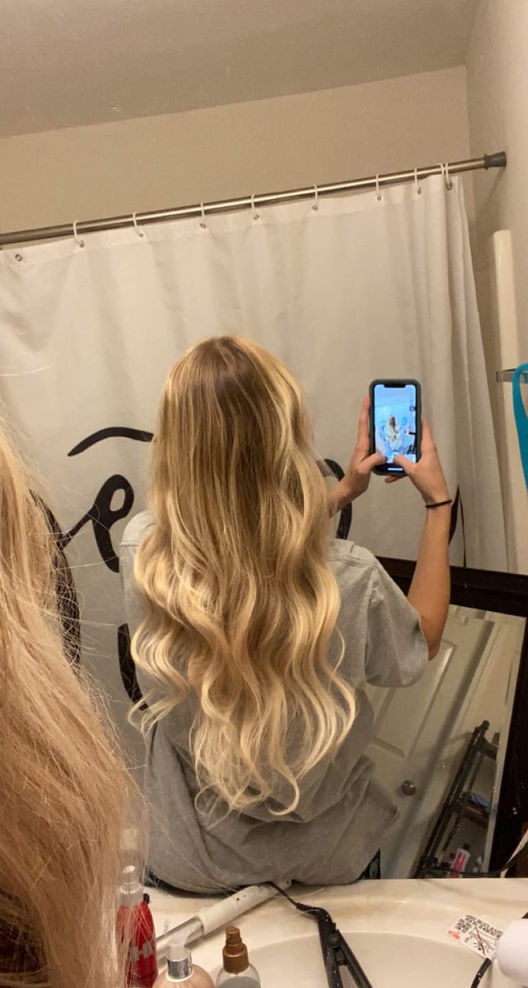 Customer photo review of Brown Hair with Blonde Highlights Women Hair Toppers for Volume #4/27/4