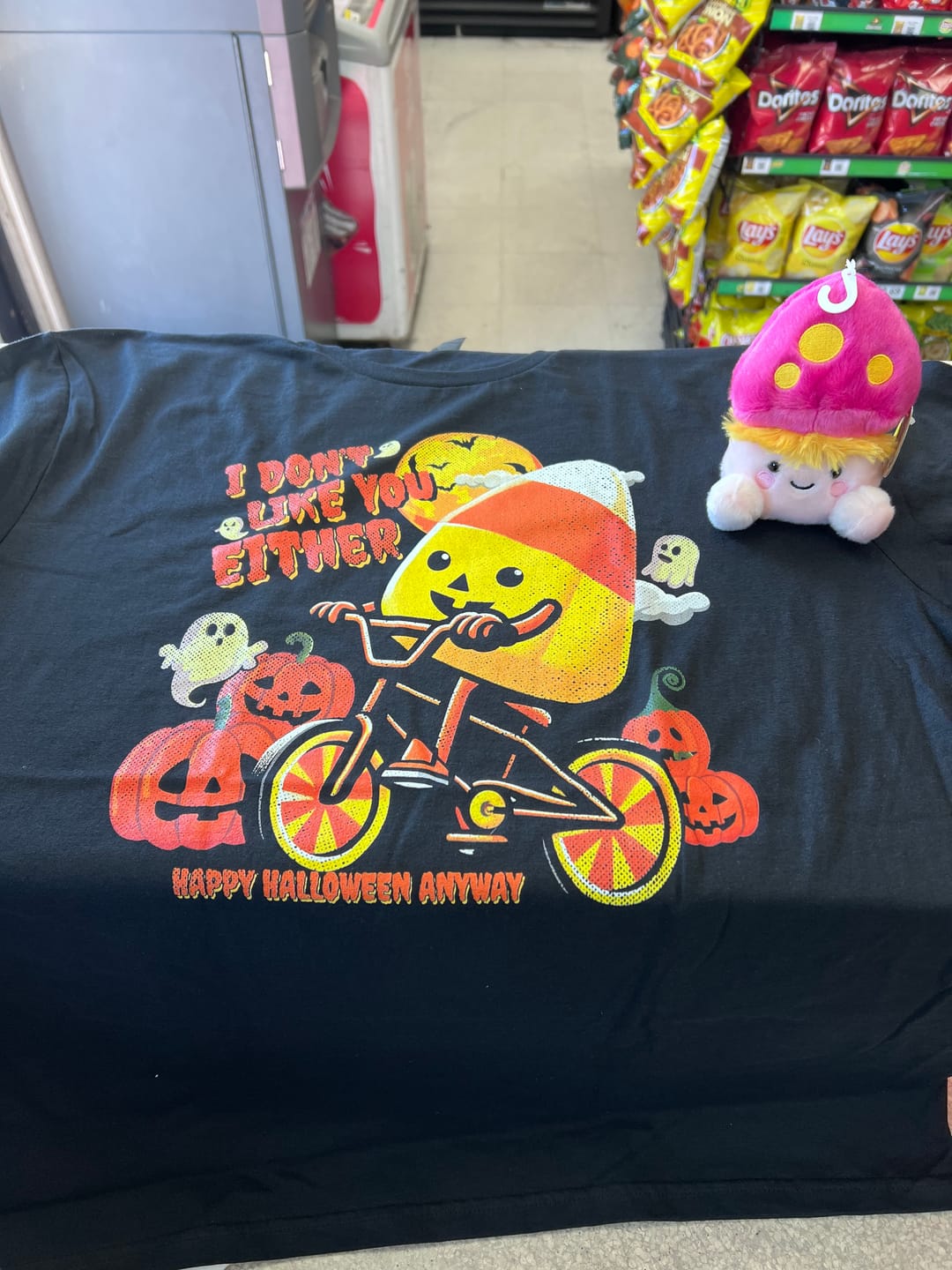 Customer photo review of I Don't Like You Either Cutie Candy Corn HalloweenT-Shirt