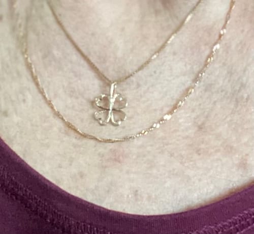 Customer photo review of 14K Solid Gold Hearts Clover Leaf | Clover Charm | Solid Gold Clover Leaf | 4 Leaf Clover Gold Charm
