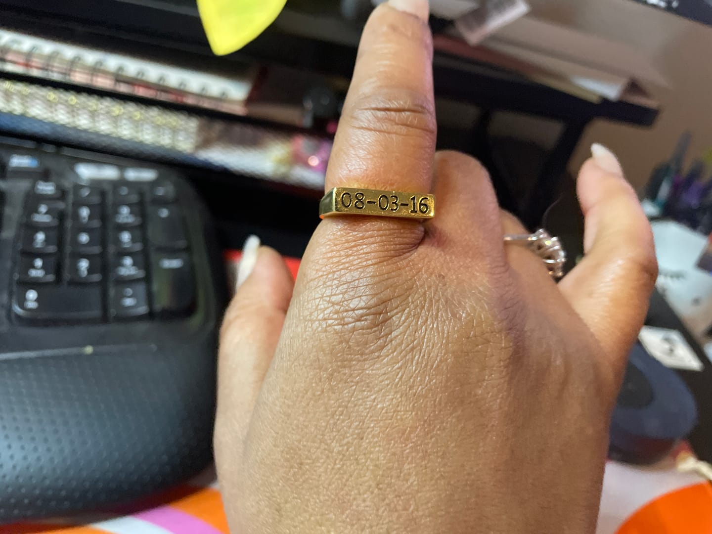 Customer photo review of Engraved Name Ring