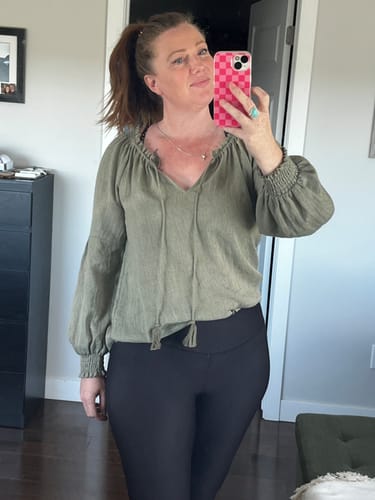 Customer photo review of Lovestitch Everleigh Poet Blouse (Olive)