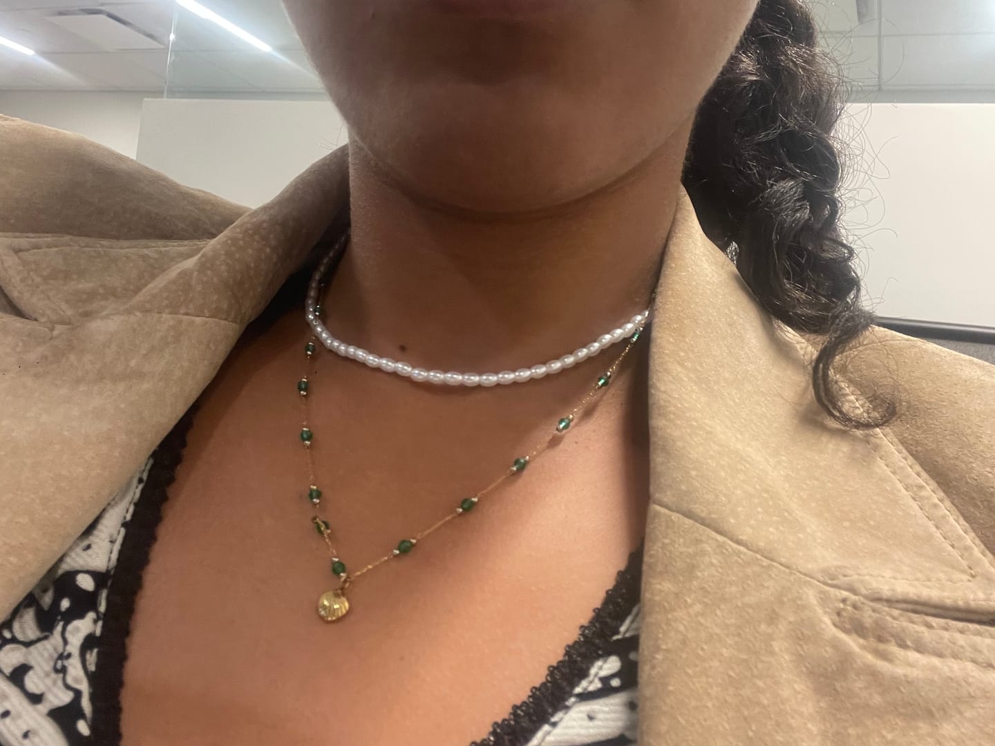 Customer photo review of Nerissa Gold Shell & Green Bead Necklace