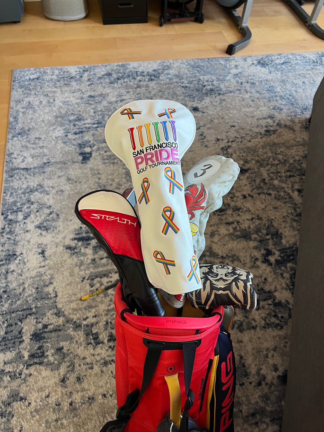 Customer photo review of Personalized Diagonal Stripes Wood Head Covers With Your Logo