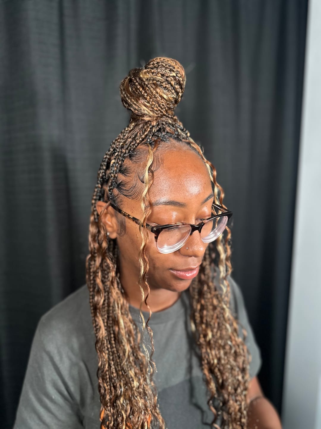 Customer photo review of #4/#27 Piano Color Deep Wave Bulk Hair Extensions for Braiding