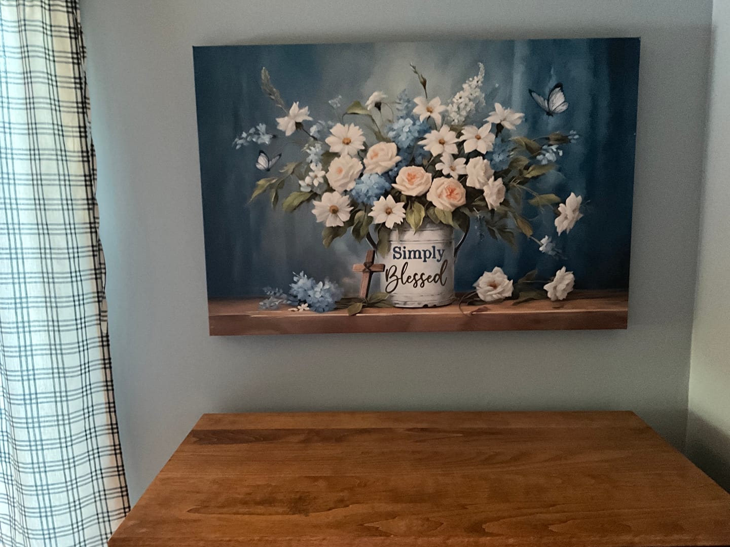 Customer photo review of Simply Blessed Wall Art Canvas, Flowers and Butterflies, Christian Wall Decor