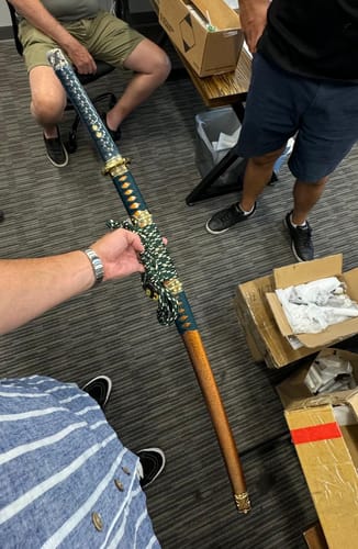 Customer photo review of Handmade Japanese Tachi Odachi Sword Spring Steel With Orange Scabbard