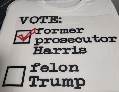 Customer photo review of Vote Design - Election 2024 DTF Transfer