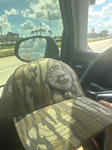 Customer photo review of [6 Pack] Mossy Oak Camouflage Leather Patch Trucker Hats
