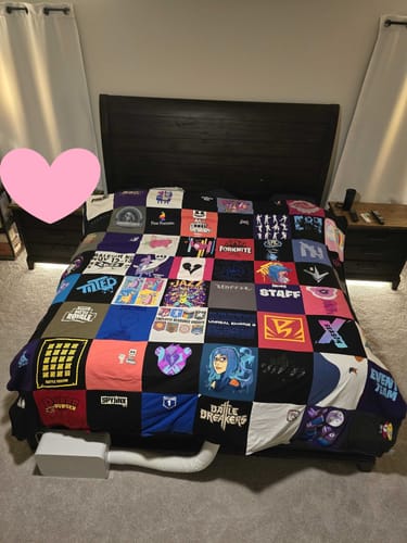 T-shirt quilt with gaming, digital art themes by Ashley from NC