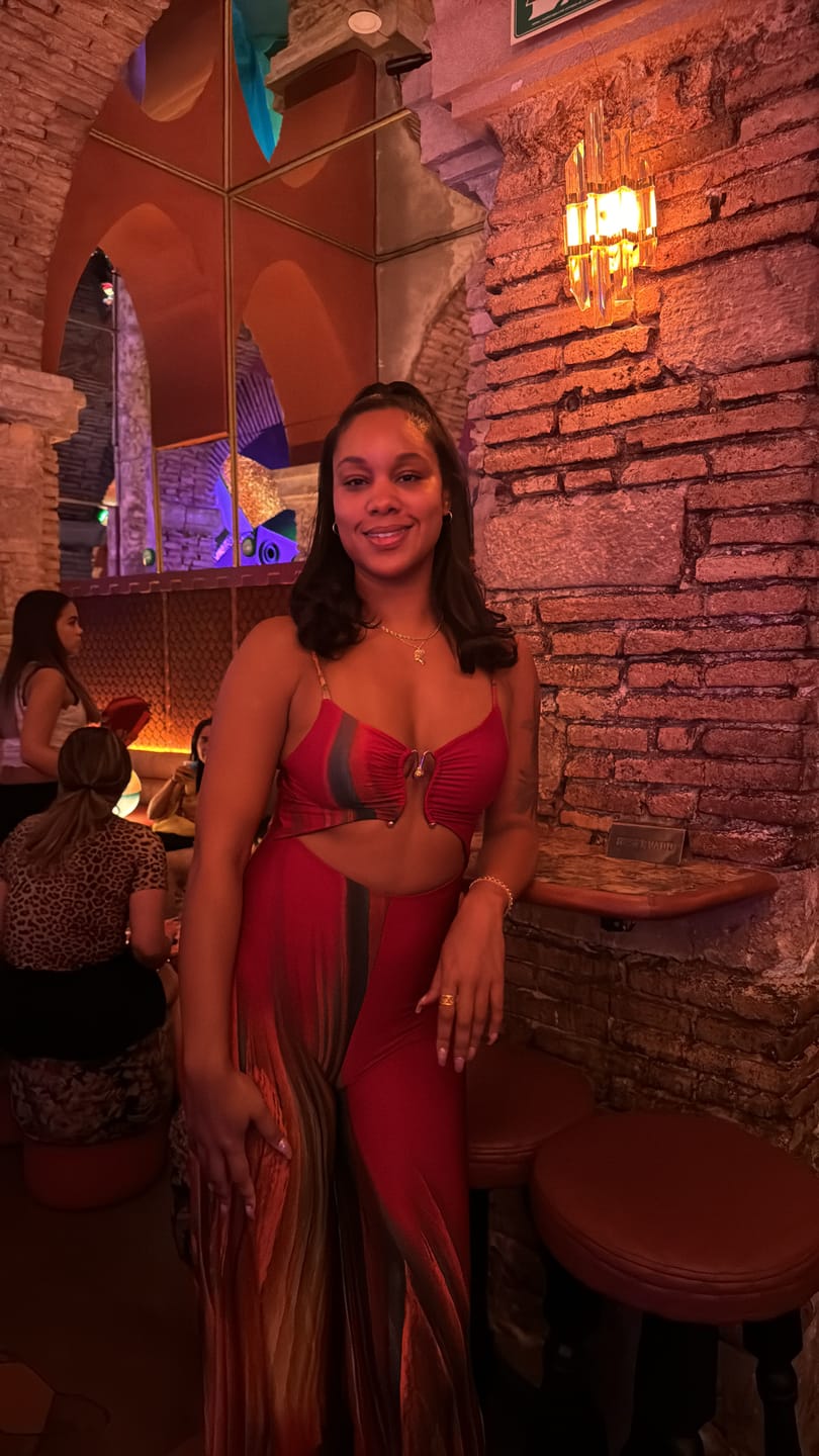 Customer photo review of Playing Me Print Cami Jumpsuit