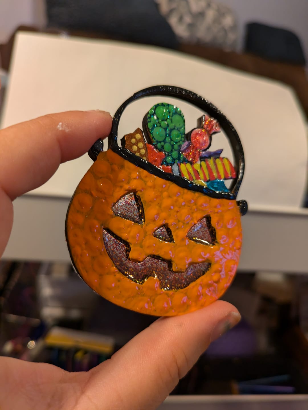 Customer photo review of Unfinished Wood Candy Jack-O-Lantern Shape - Craft - up to 36"