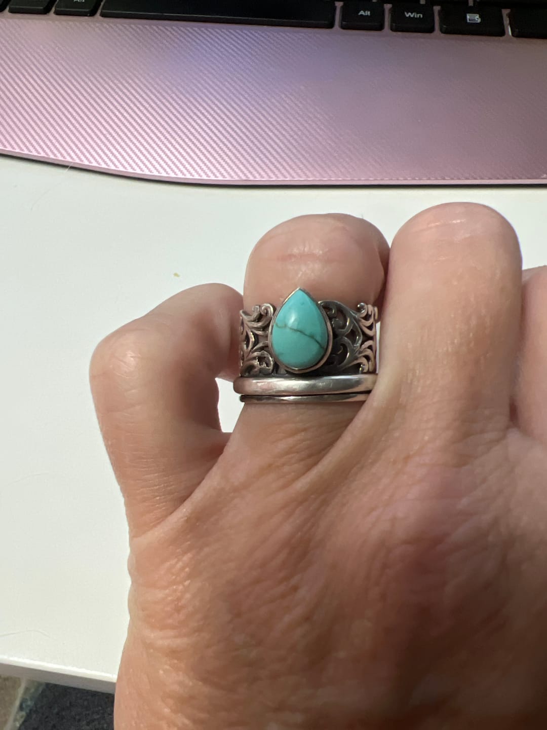 Customer photo review of Sterling Silver Spinner Teardrop Turquoise Ring