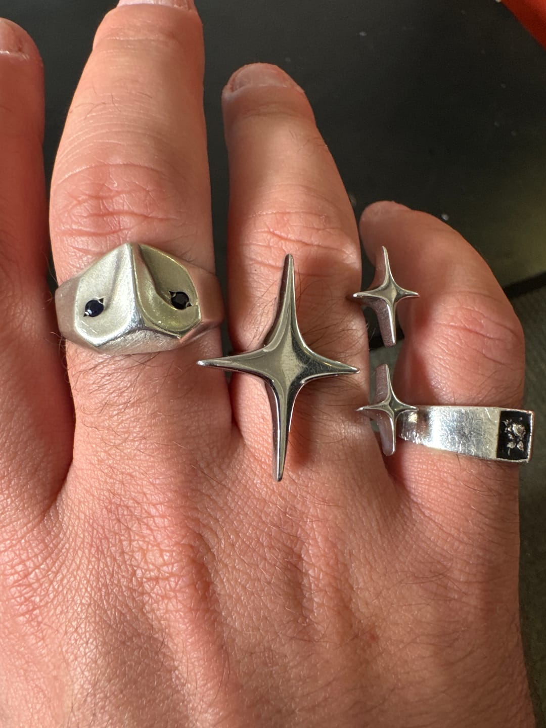 Customer photo review of Owl Ring with Sapphire Eyes