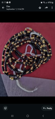 Customer photo review of Extended Length 60 Inch Black Star Black and Gold Tie On Waist Beads