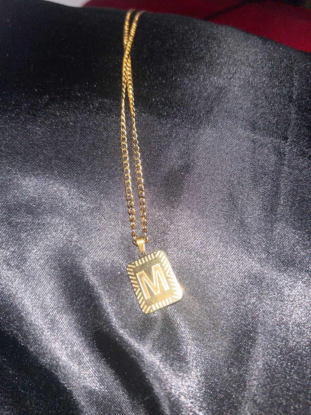 Customer photo review of Embossed Initial Necklace w/ Cuban Chain