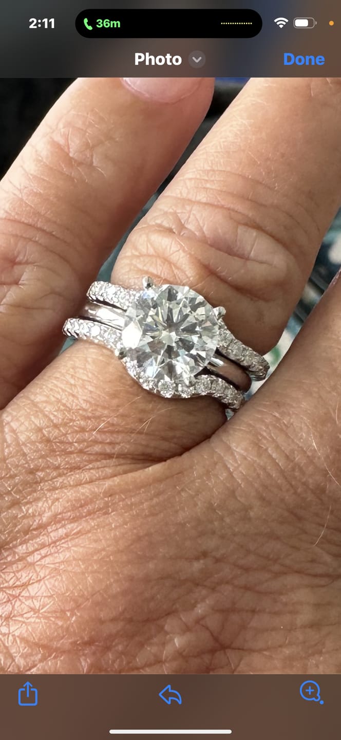 Customer photo review of Curved Pave Moissanite Half Eternity Wedding Band Stackable Ring