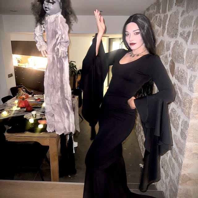 Customer photo review of Morticia Puddle Train Gown Dress