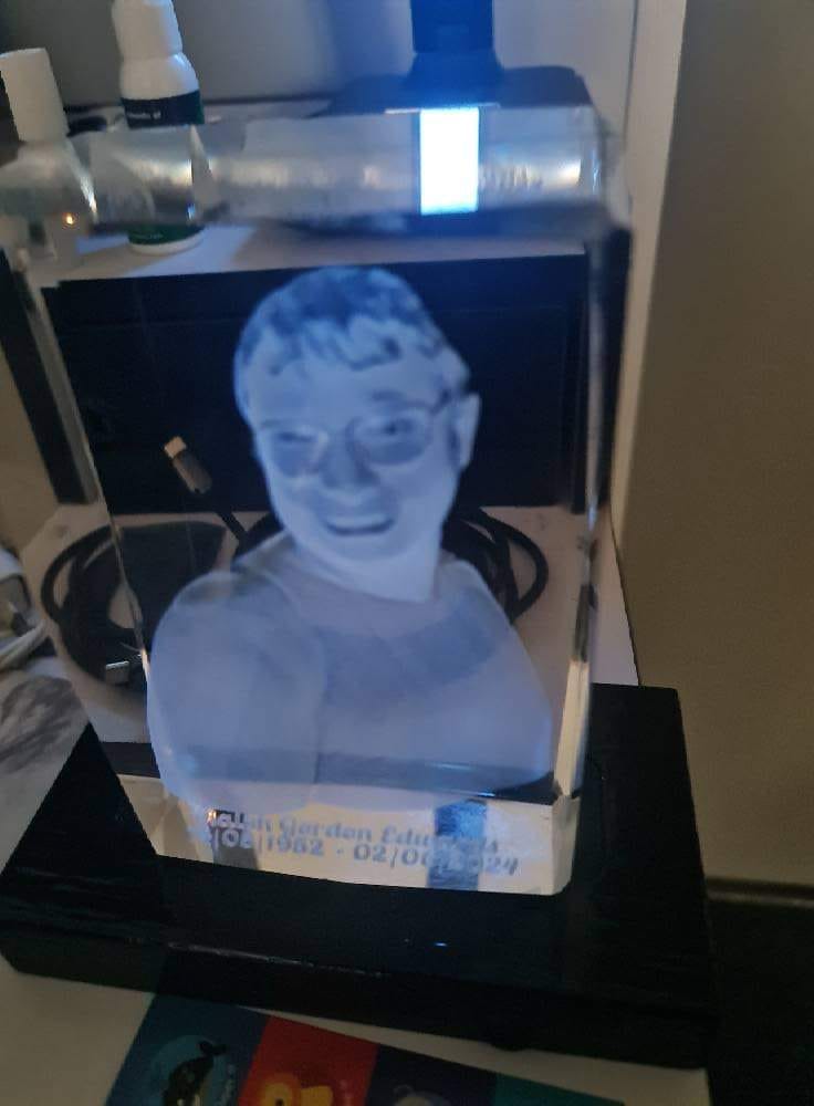 Customer photo review of NZ Made Personalised XL 3D Photo Crystal Rectangle - 100mm x 150mm x 60mm
