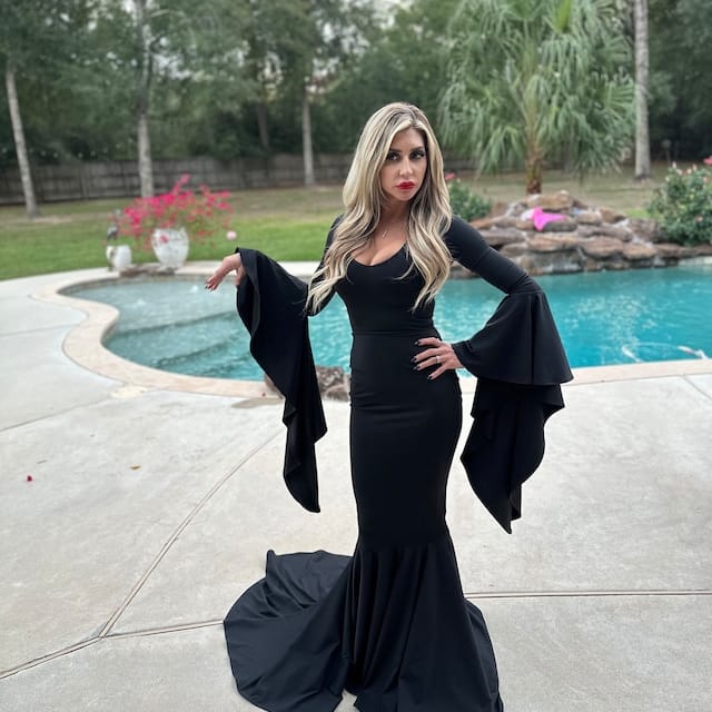 Customer photo review of Morticia Puddle Train Gown Dress