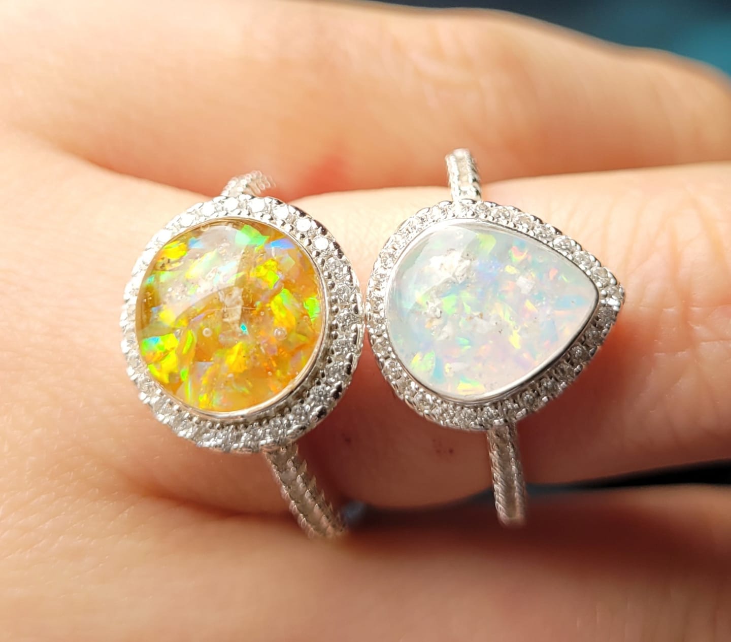 Customer photo review of Bedazzled Pear Opal Ring with Cremation Ashes