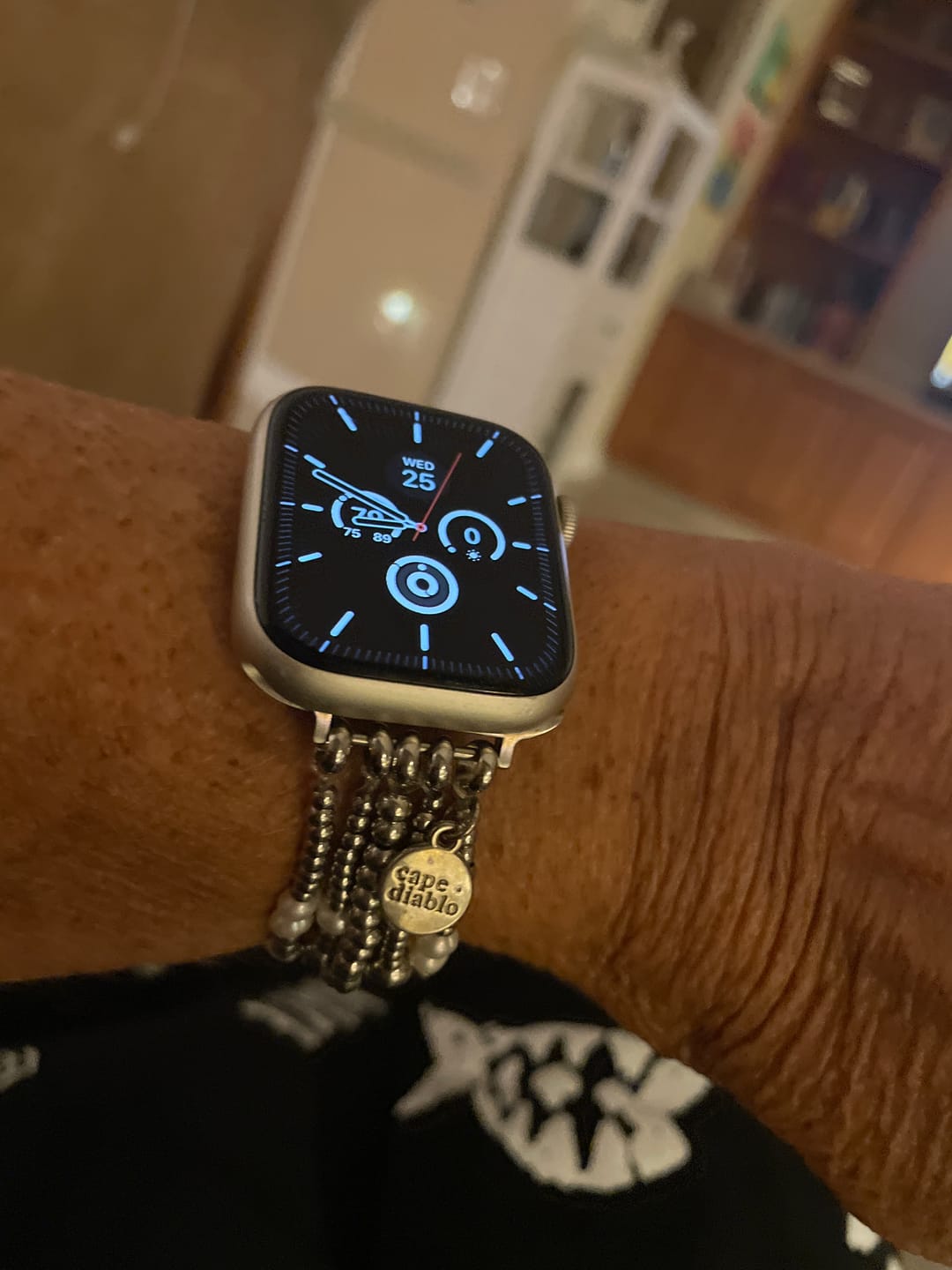 Customer photo review of Shimmering Pearl Stretch Apple Watch Strap