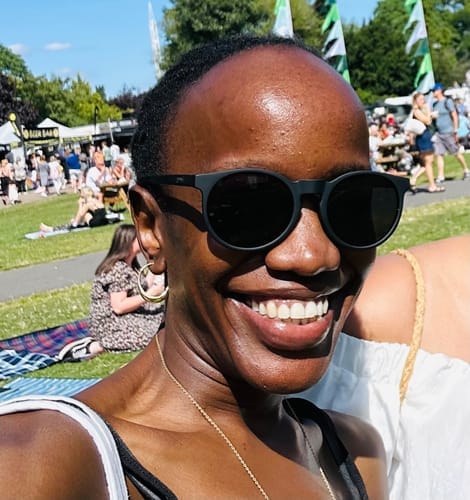 Customer photo review of Classic Drop Hoop Earrings