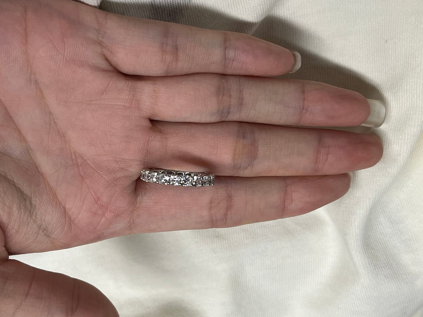 Customer photo review of S925 2.5 Carat Cushion Cut Women's Wedding Band In Sterling Silver Stackable Ring