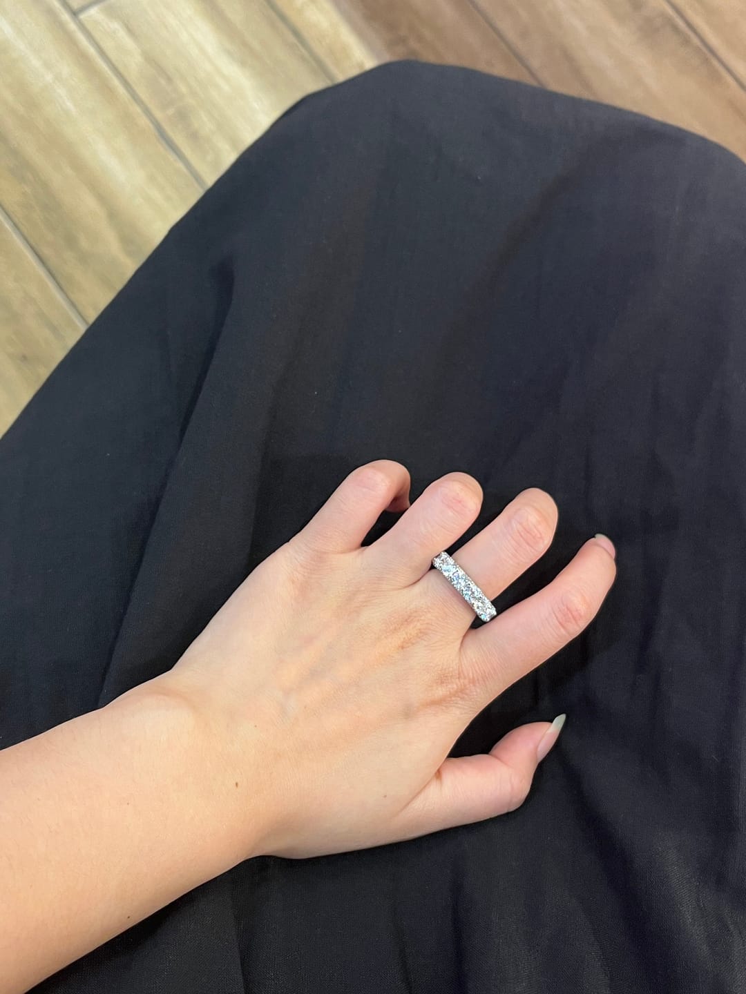 Customer photo review of Louily 5 Ct Luxury Eternity Round Cut Wedding Band In Sterling Silver