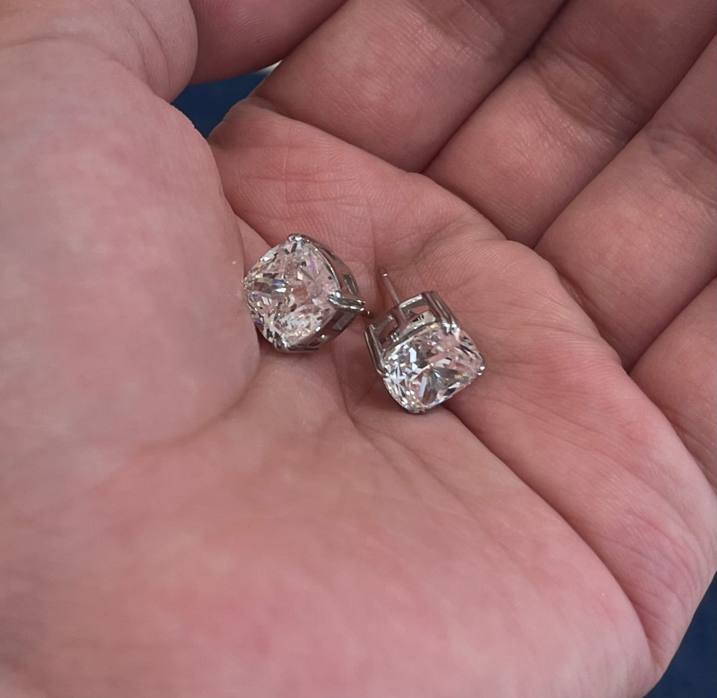 Customer photo review of Louily Stunning Sterling Silver 4.2 Ct Cushion Cut Stud Earrings For Women