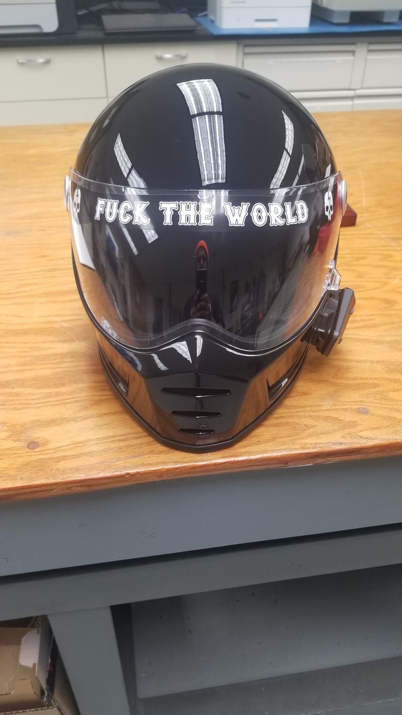 Customer photo review of FUCK THE WORLD HELMET VISOR