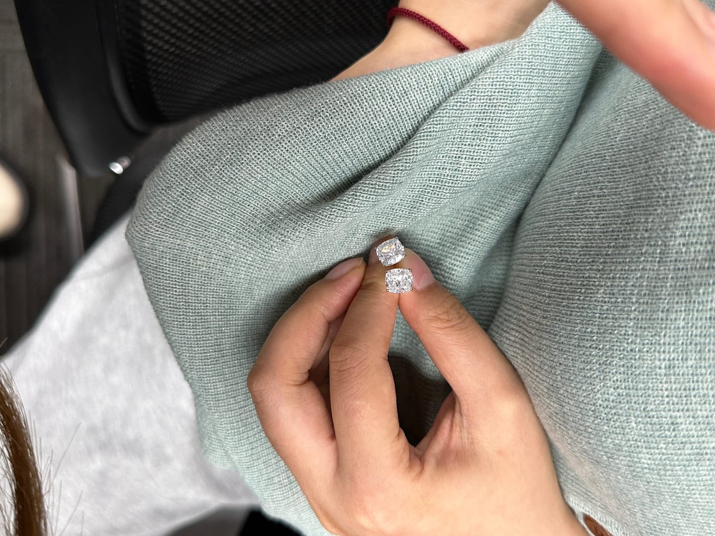 Customer photo review of S925 2.0Ct*2 Classic Cushion Cut Women's Stud Earrings In Sterling Silver For Everyday Wear