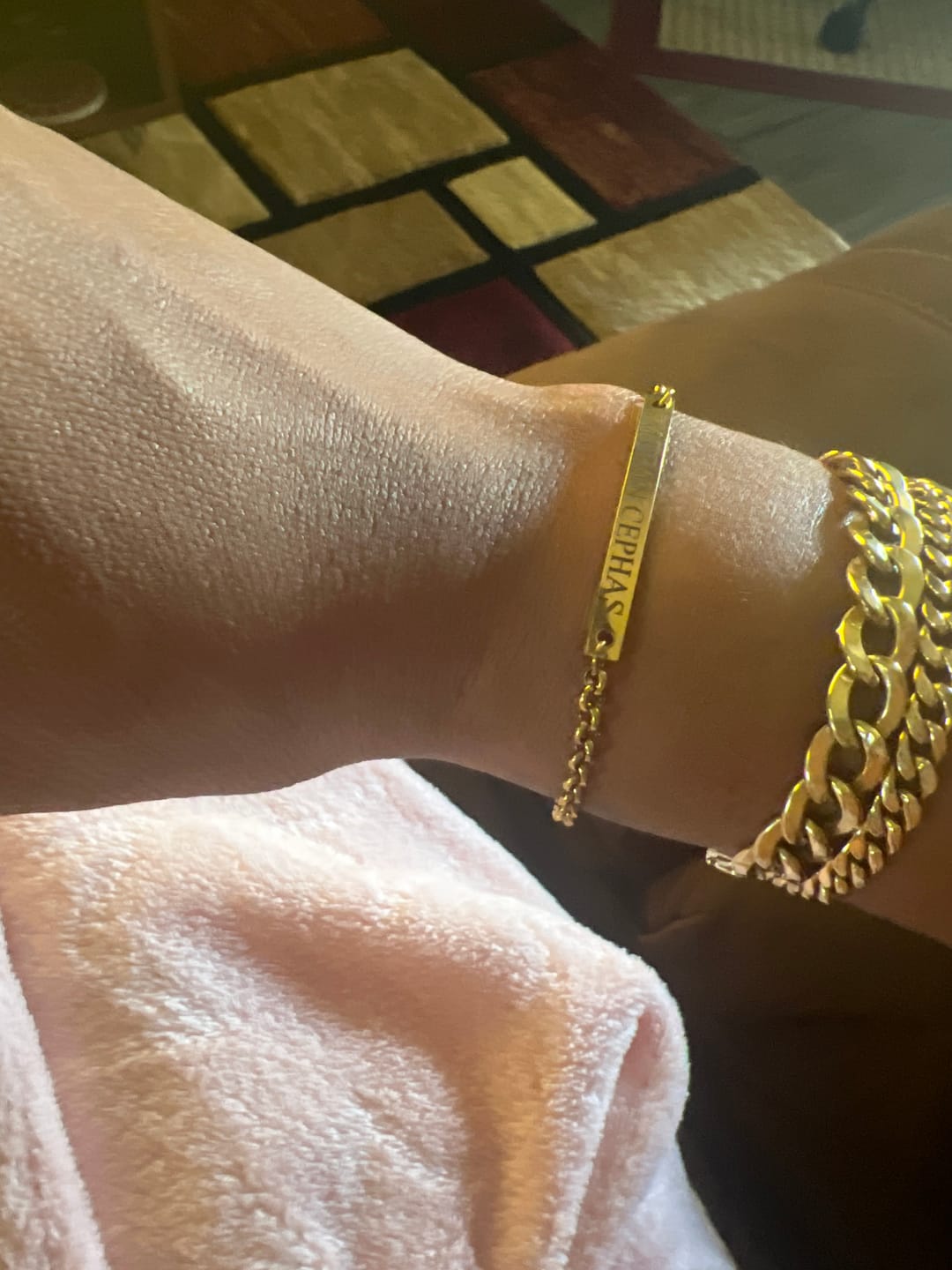 Customer photo review of Engraved Bar Bracelet