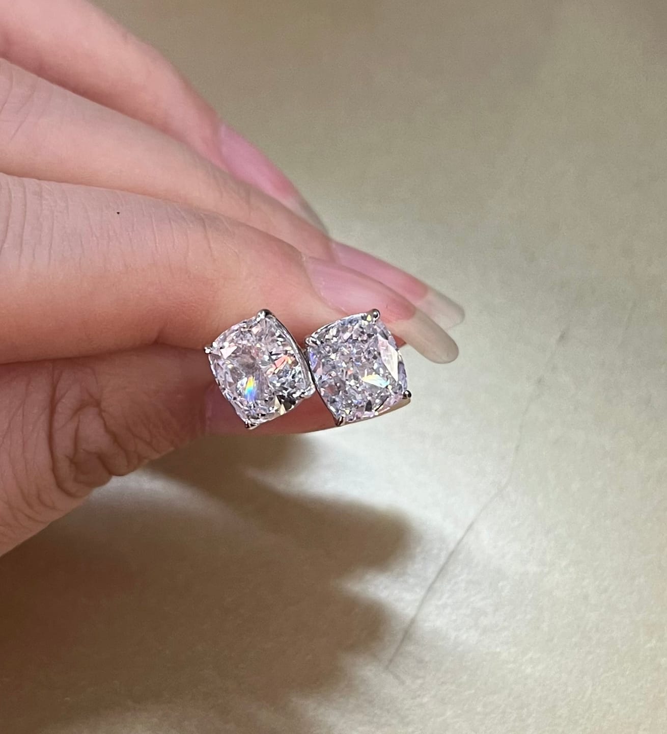 Customer photo review of S925 2.0Ct*2 Classic Cushion Cut Women's Stud Earrings In Sterling Silver For Everyday Wear