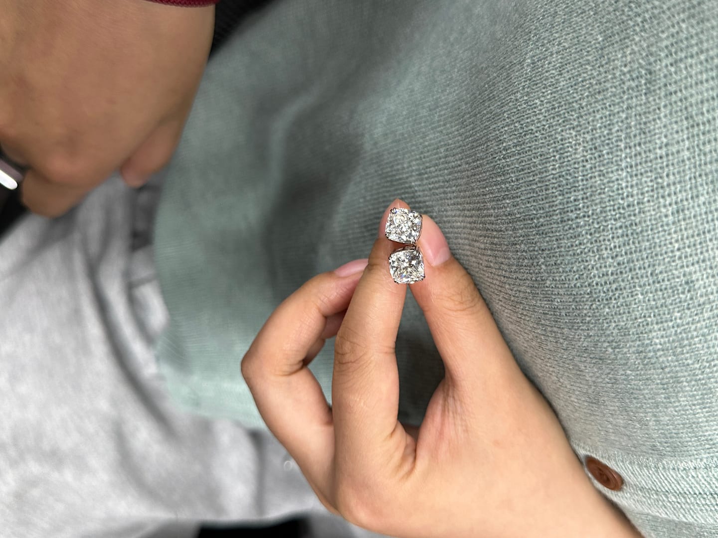 Customer photo review of Louily Stunning Sterling Silver 4.2 Ct Cushion Cut Stud Earrings For Women