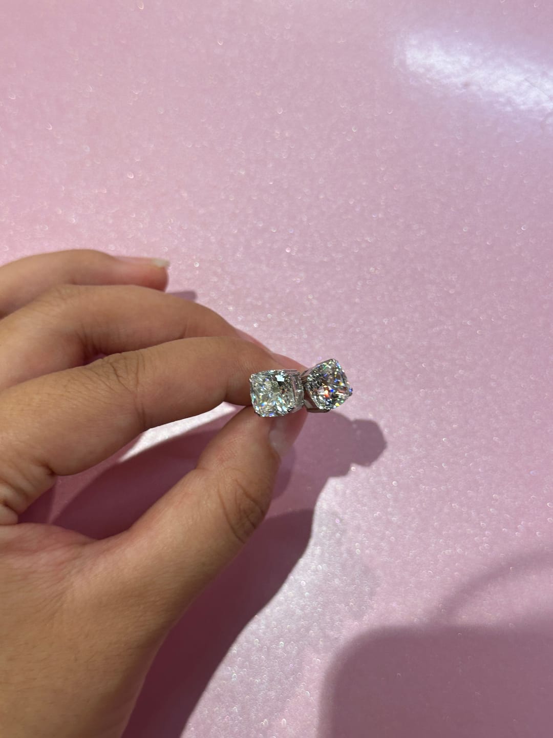 Customer photo review of Louily Stunning Sterling Silver 4.2 Ct Cushion Cut Stud Earrings For Women