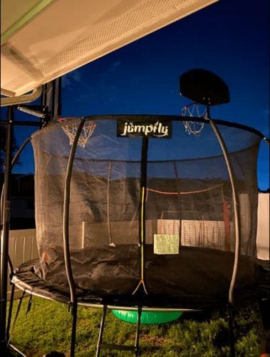 Customer photo review of Classic Outdoor Trampoline with Basketball Hoop