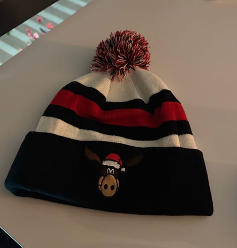 Customer photo review of Christmas Vacation Pom Knit Beanie