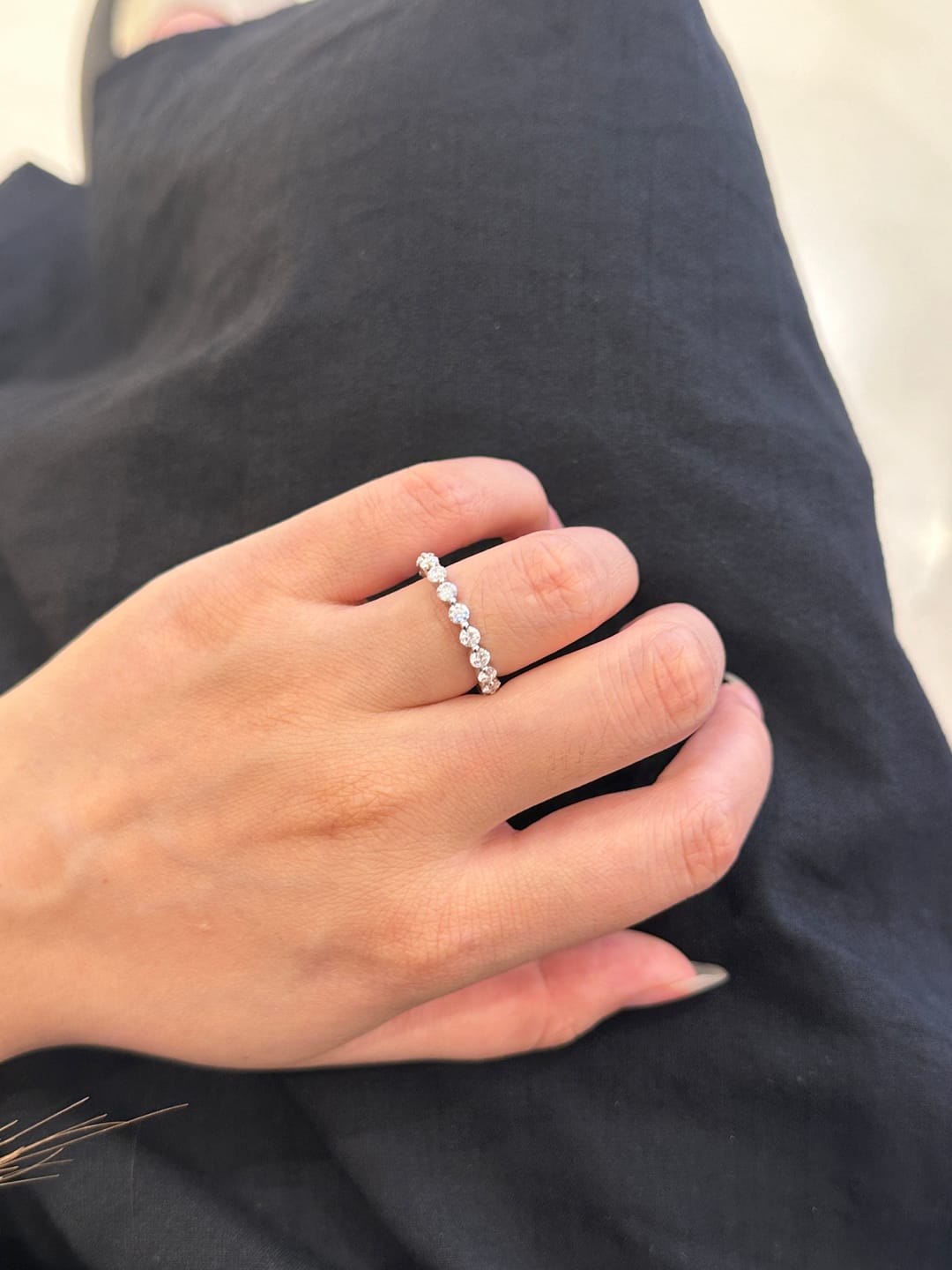 Customer photo review of S925 Moissanite Eternity 1.5 CT Round Cut Wedding Band Stackable Ring