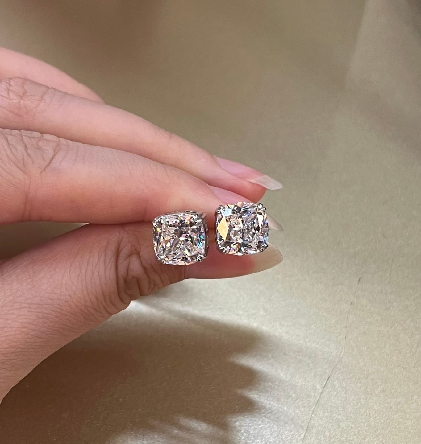 Customer photo review of Louily Stunning Sterling Silver 4.2 Ct Cushion Cut Stud Earrings For Women