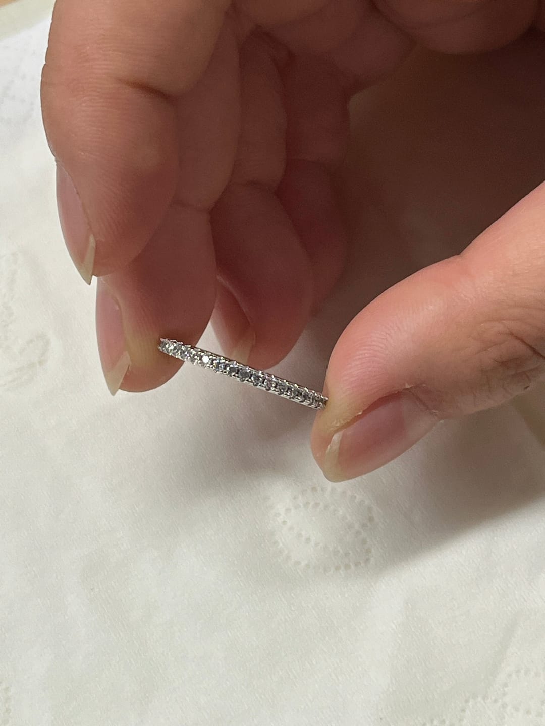 Customer photo review of Louily 0.5 Ct Round Cut Classic Full Eternity Thin Wedding Band For Women In Sterling Silver