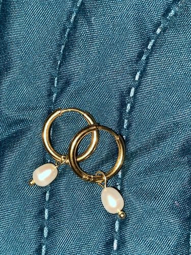 Customer photo review of Freshwater Pearl Bella Hoop Earrings