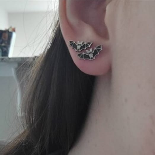 Customer photo review of Halloween Bat Nose Stud + Earring